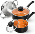 MICHELANGELO 1QT & 2QT Ceramic Non-Stick Pot Set + Steamer Ceramic Cookware Set Nixie Three piece Set