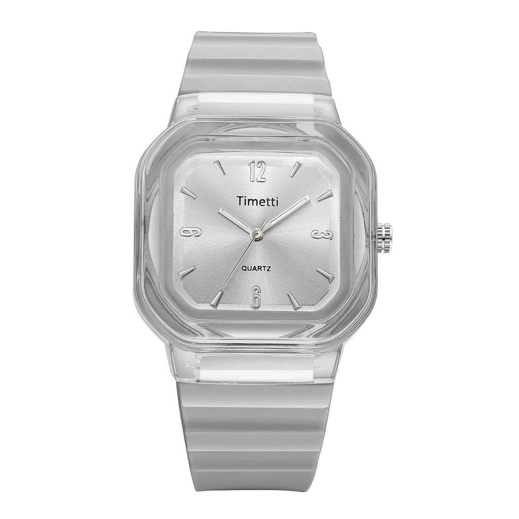Timetti Square Quartz Watch – Silicone Strap Casual Watch