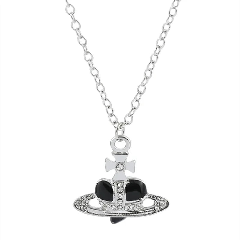 Saturn Drop Rhinestone Pendant Necklace – Vintage Ladies Jewelry Pendant Necklace Nixie