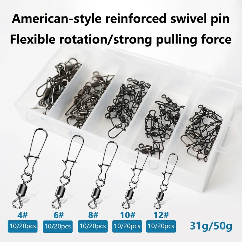 50pcs Fishing Swivel Snap Connector Pins – Sizes 4# to 12# Fishing Swivel Snaps Nixie