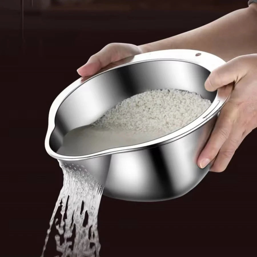 Stainless Steel Rice Strainer Bowl | Heavy-Duty Colander Kitchen Colander Nixie