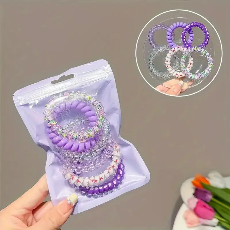 6-Pack Spiral Elastic Hair Ties – Colorful Telephone Wire Bands Elastic Hair Ties Nixie PURPLE