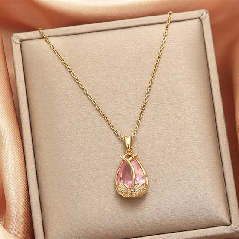 Tulip Pendant Necklace | Gold Plated Copper & Stainless Steel Pendant Necklace Nixie