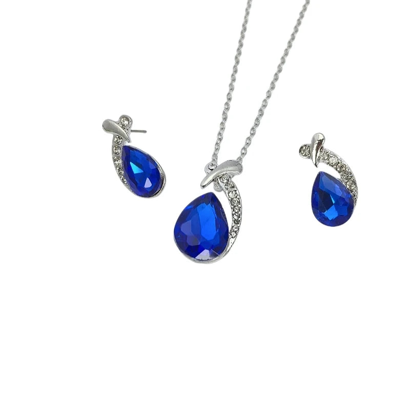 Crystal Waterdrop Pendant Necklace Jewelry Set for Women Pendant Necklace Set Nixie