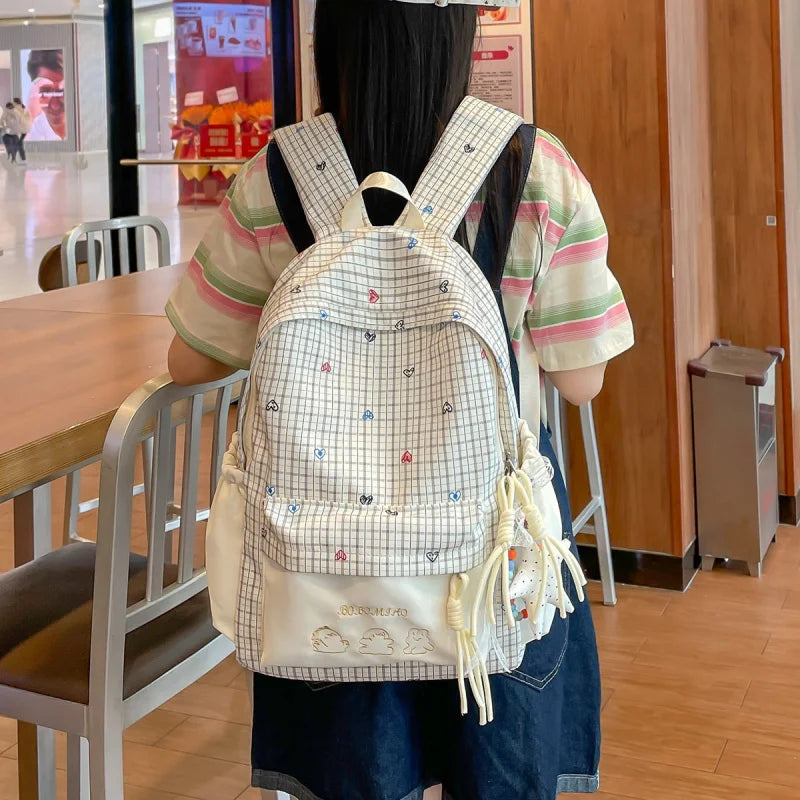 Women's Japanese Plaid Backpack – Large Capacity School Bag