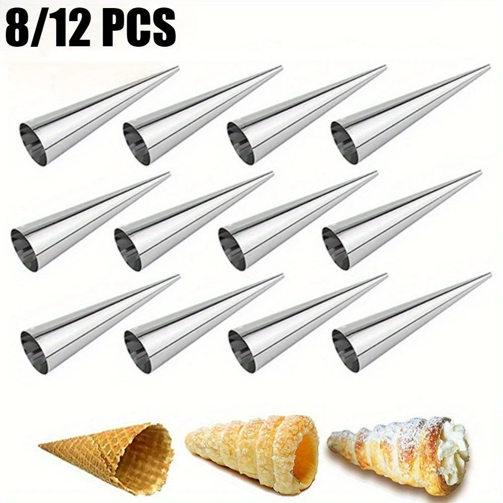 Stainless Steel Cream Horn Molds – 8 & 12-Piece Baking Cones Cream Horn Molds Nixie