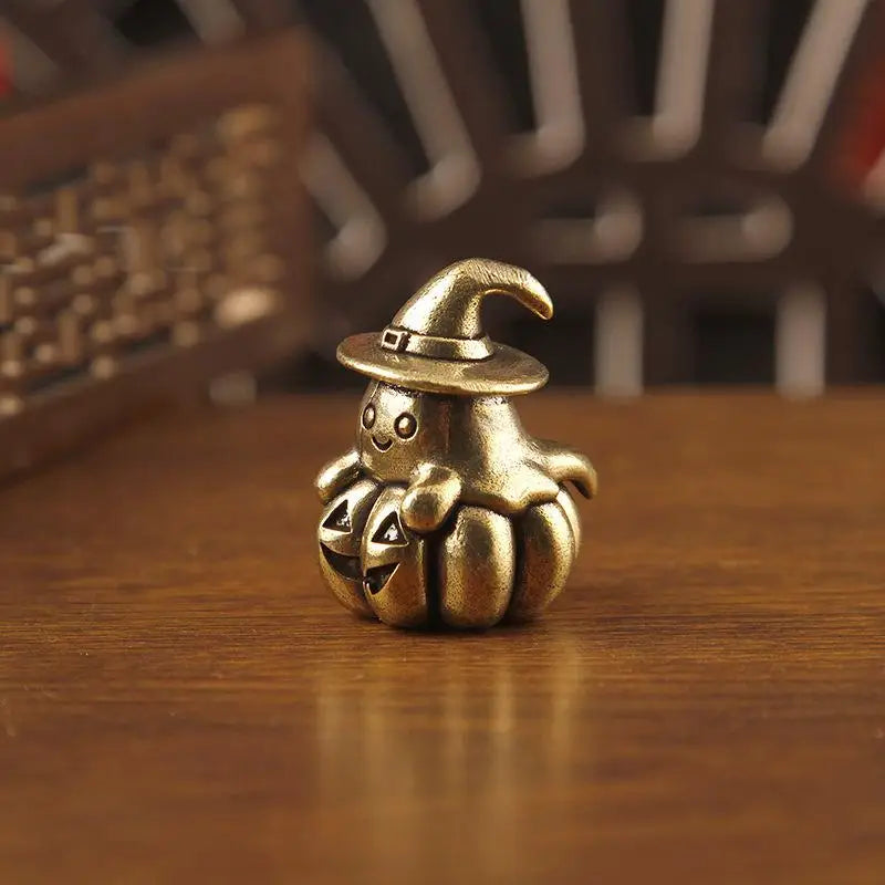 Vintage Brass Halloween Ghost Pumpkin Figurine – Witch Hat Statue Halloween Brass Figurine Nixie