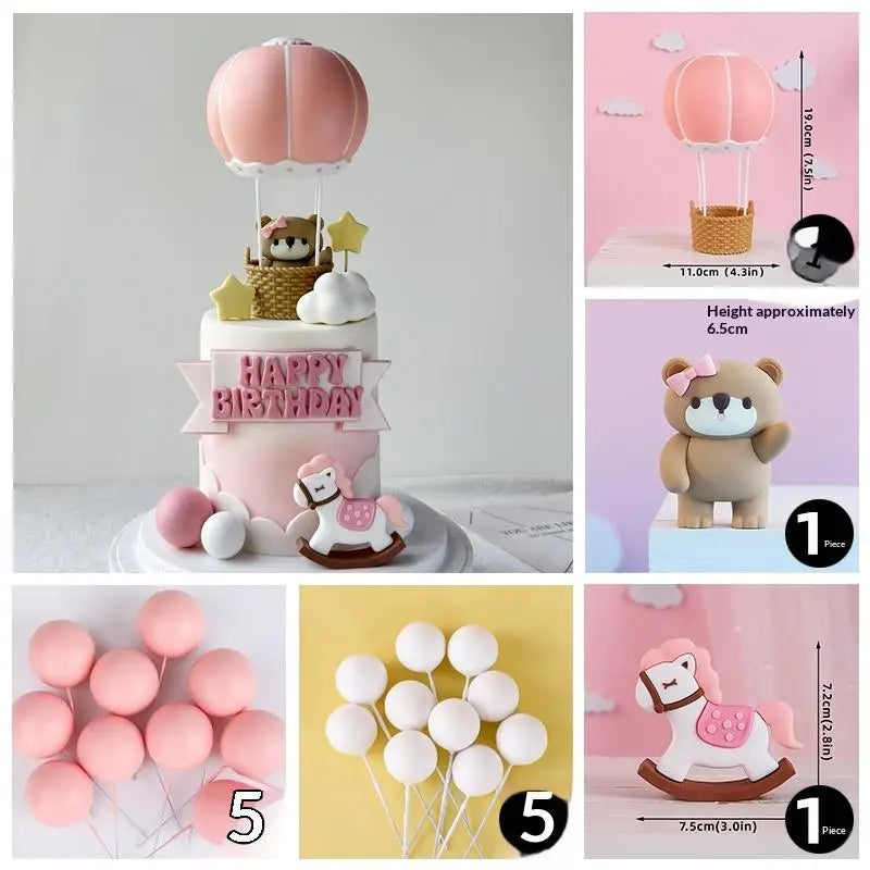 Hot Air Balloon Bear Cake Topper – Gender Reveal & Birthday Cake Topper Nixie