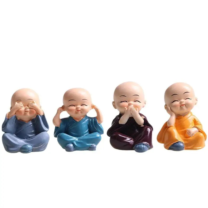 4Pcs Mini Resin Monk Figurines – Zen Home & Desk Decor Set Decorative Figurines Nixie