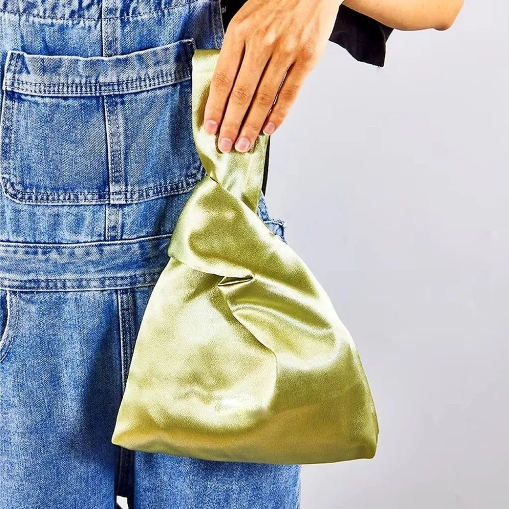 Japanese Knot Wrist Bag Faux Silk Satin Tote Handbag Women Wrist Tote Handbag Nixie
