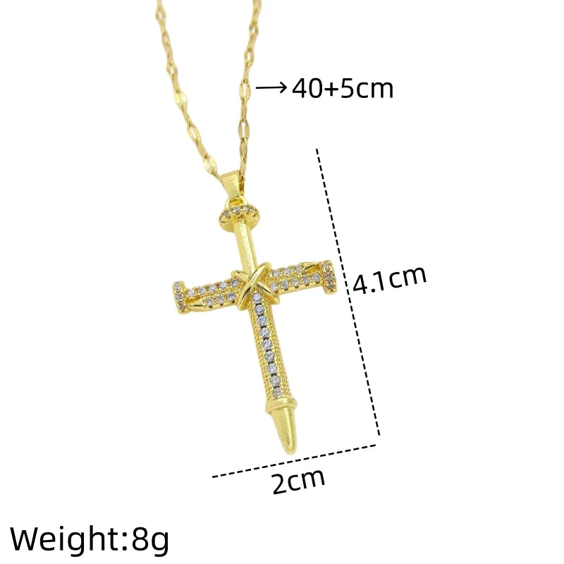 Women's Gold Cross Pendant Necklace – Copper & Stainless Steel Pendant Necklace Nixie XL1462-23