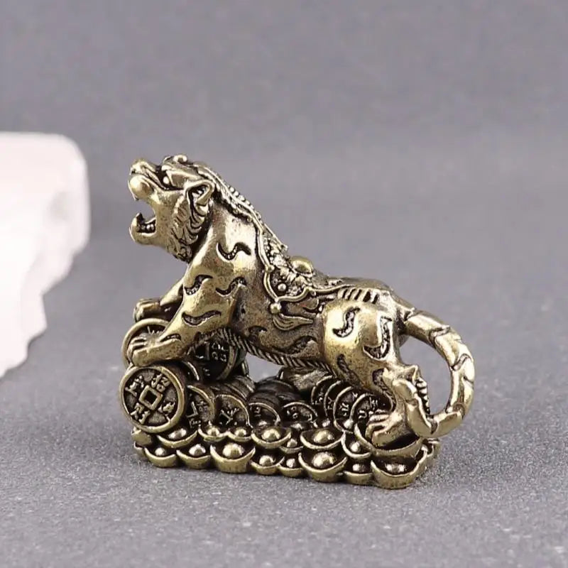 Brass Tiger Desktop Statue | Chinese Zodiac Metal Sculpture Decorative Figurine Nixie