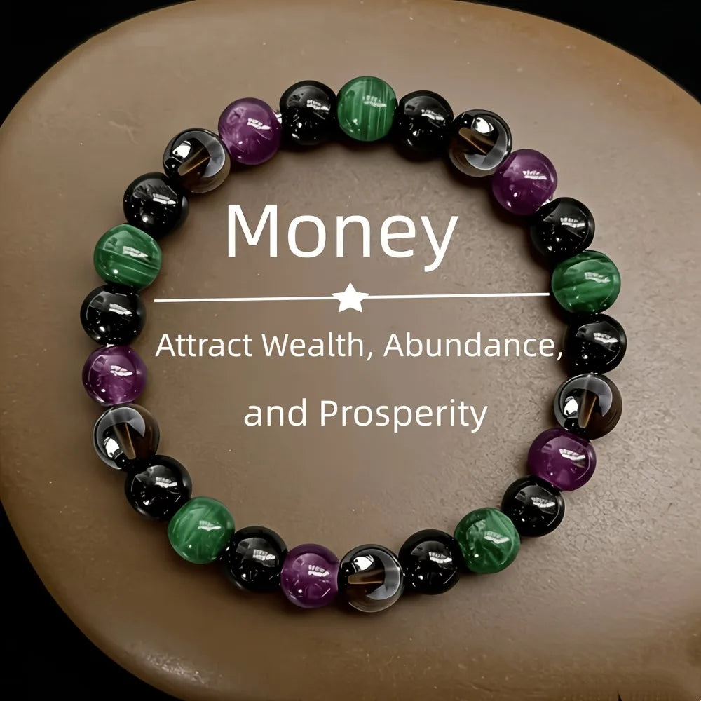 Natural Stone Bead Bracelet – Amethyst, Agate & Tiger Eye