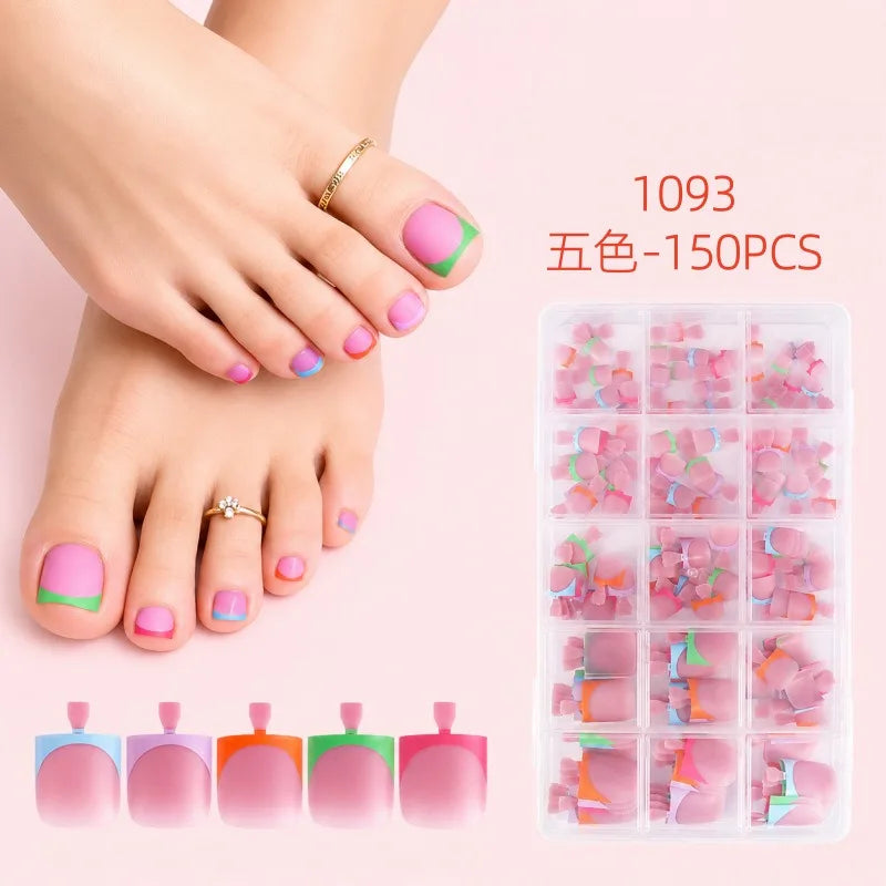 150pcs Press On Toe Nails – French Square Pink Toenail Set Press On Toenails Nixie