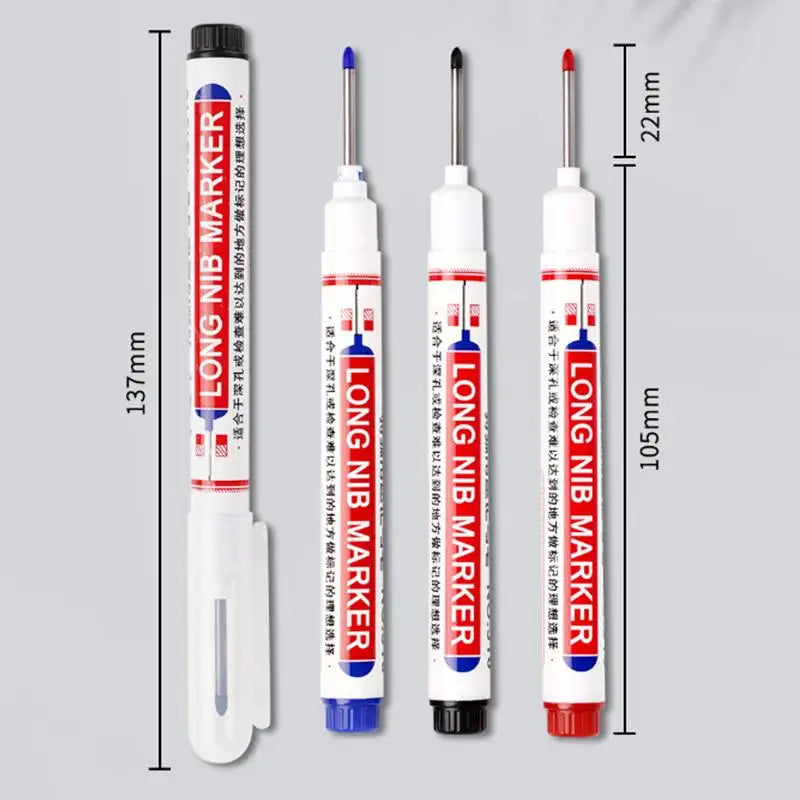 22mm Deep Hole Long Nib Permanent Markers – 3 Colors, Waterproof Permanent Marker Set Nixie