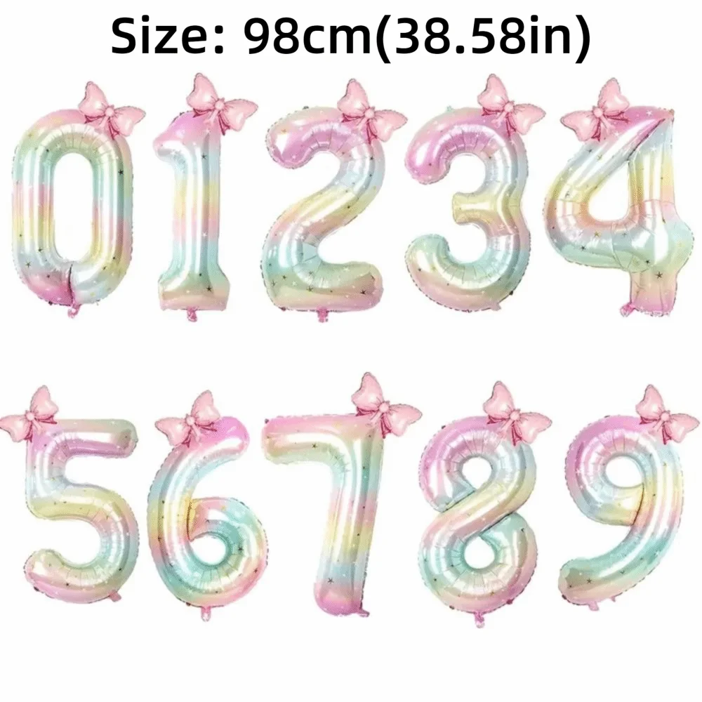 40" Colorful Gradient Number Foil Balloon with Bow – 0–9 Party Balloon Nixie