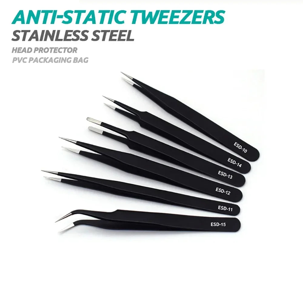 Anti-Static ESD Stainless Steel Tweezers for PCB & Phone Repair