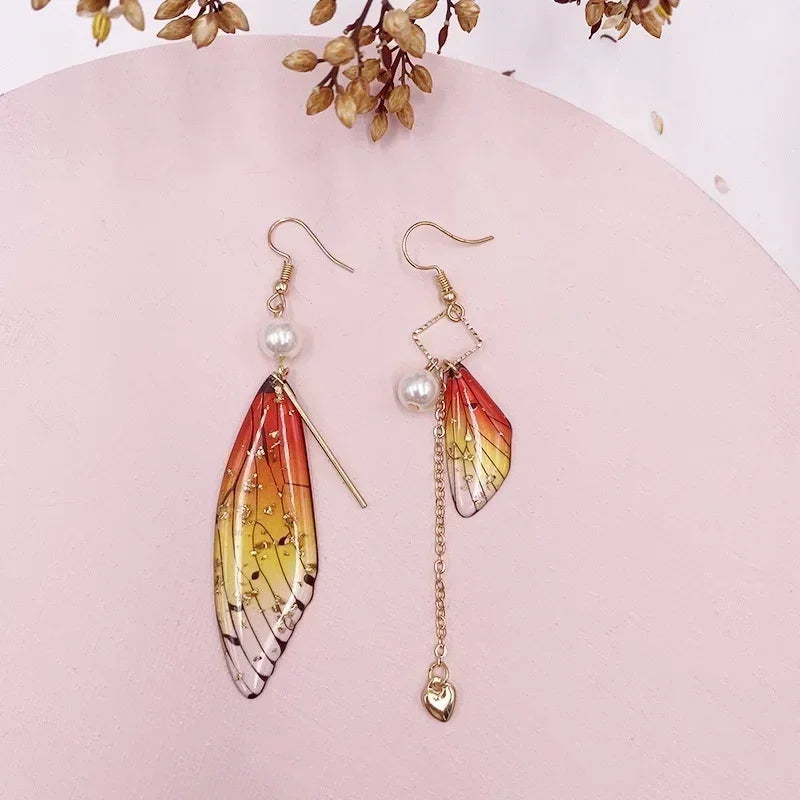 3 Pairs Fairy Butterfly Gradient Asymmetric Drop Earrings Set Drop Earrings Set Nixie