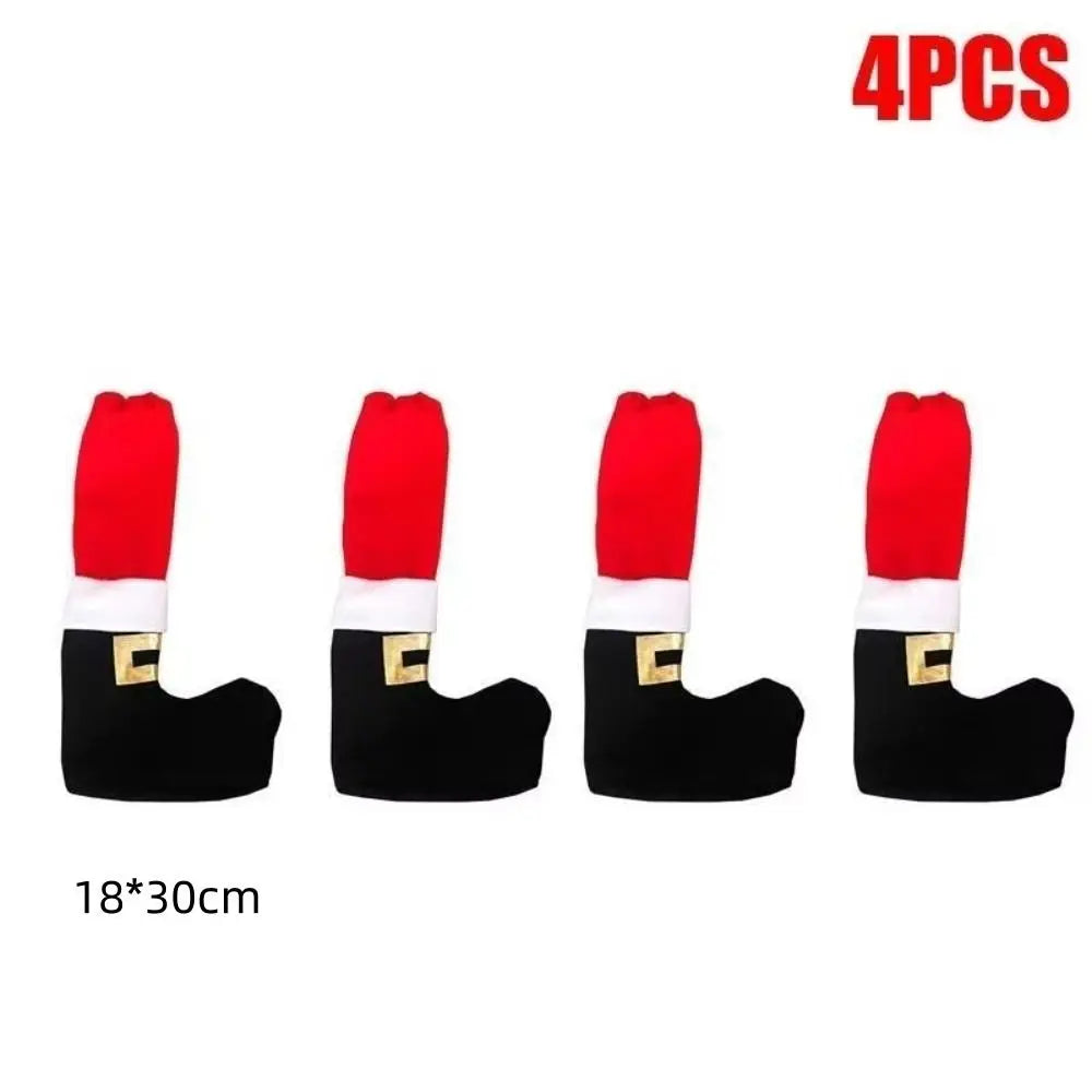 4PCS Christmas Chair Leg Covers Santa Boots Velvet Furniture Pads Holiday Chair Covers Nixie