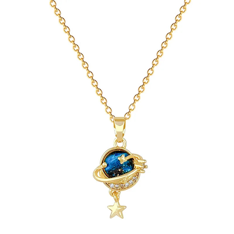 Galaxy Starry Sky Pendant Choker Necklace | Gold Plated Pendant Choker Necklace Nixie