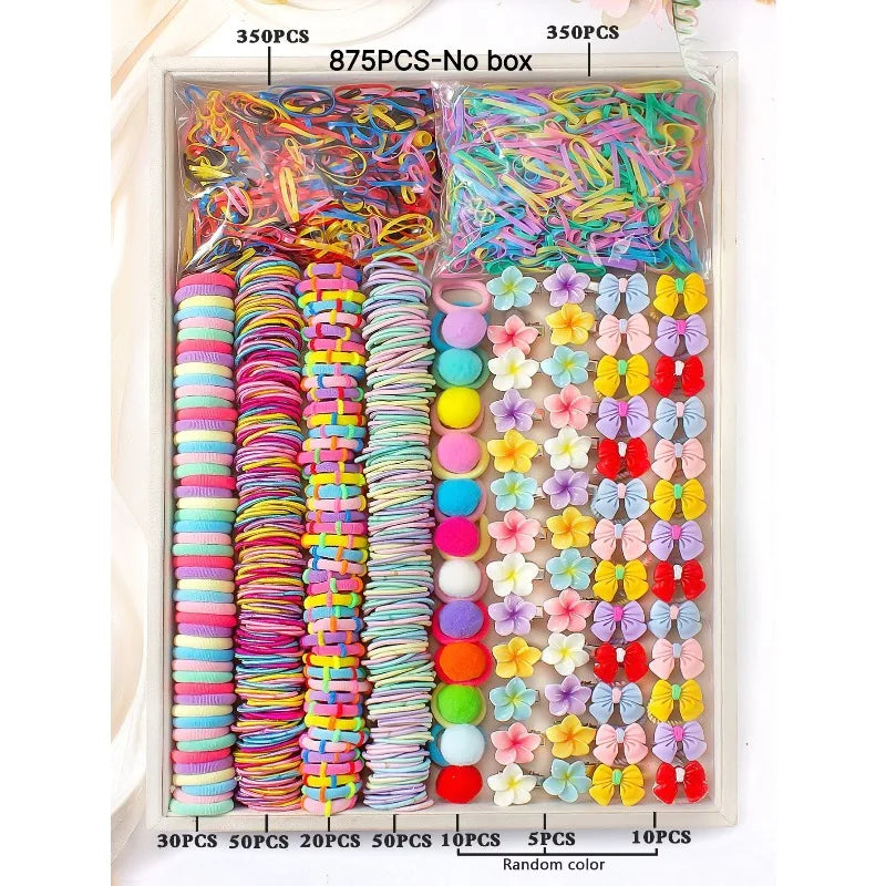 Colorful Bow & Flower Elastic Hair Bands Set for Girls Kids
