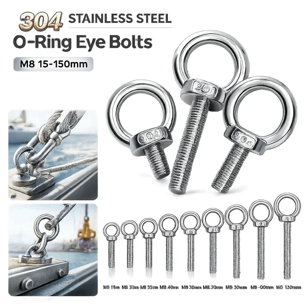 304 Stainless Steel M8 Eye Bolts – Heavy-Duty Lifting Eyelets