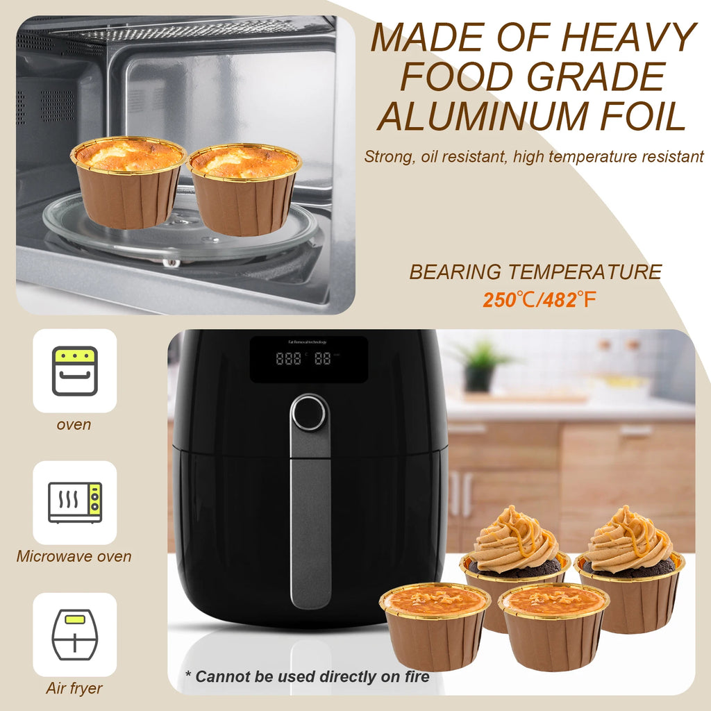 50Pcs Foil Cupcake Liners with Lids – Muffin Baking Cups Cupcake Baking Liners Nixie