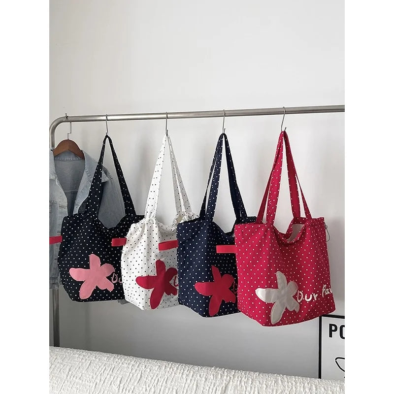 Korean Polka Dot Floral Shoulder Bag – Lightweight Nylon Tote Shoulder Tote Bag Nixie