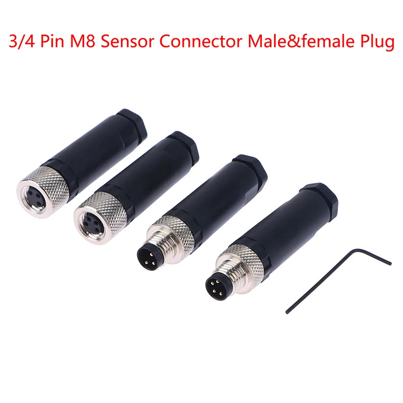 M8 Waterproof Sensor Connector Male Female 3/4 Pin Plug Industrial Sensor Connector Nixie