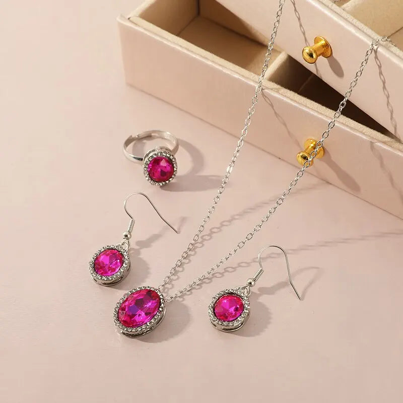Crystal Oval Jewelry Set – Necklace, Earrings & Ring for Women Crystal Jewelry Set Nixie