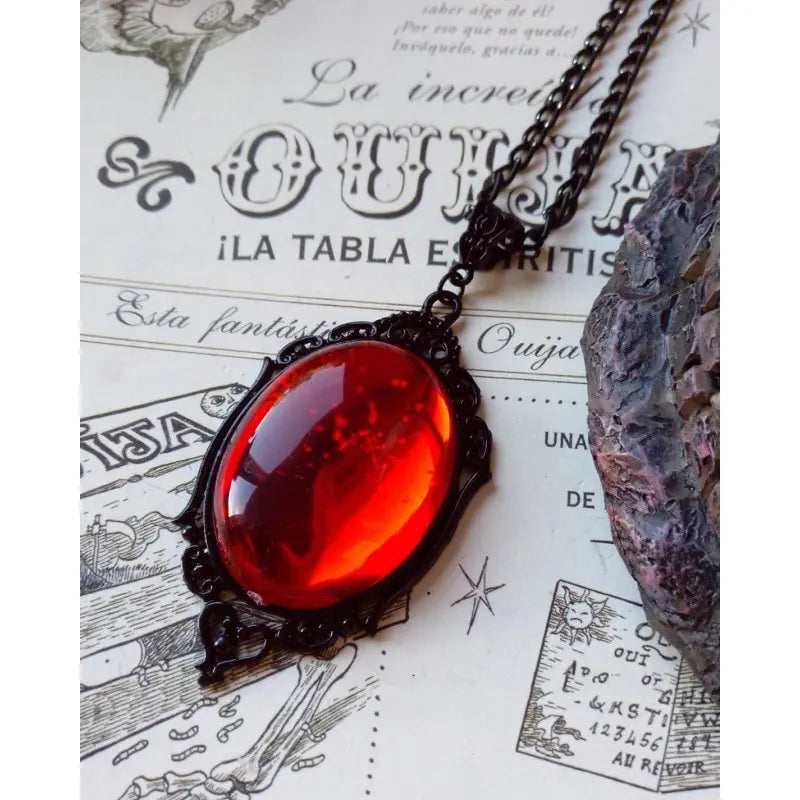 Vintage Oval Embossed Crystal Glass Pendant Necklace Pendant Necklace Nixie StyleD