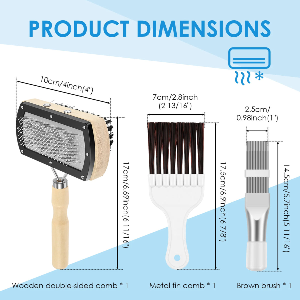 AC Condenser Fin Cleaning Brush Kit – 3-Piece Stainless Steel AC Fin Cleaning Kit Nixie Style A
