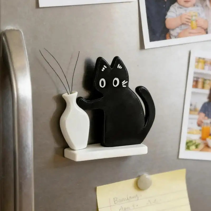 Magnetic Black Cat Pushing Vase – Cartoon Desktop Ornament Desktop Ornament Nixie