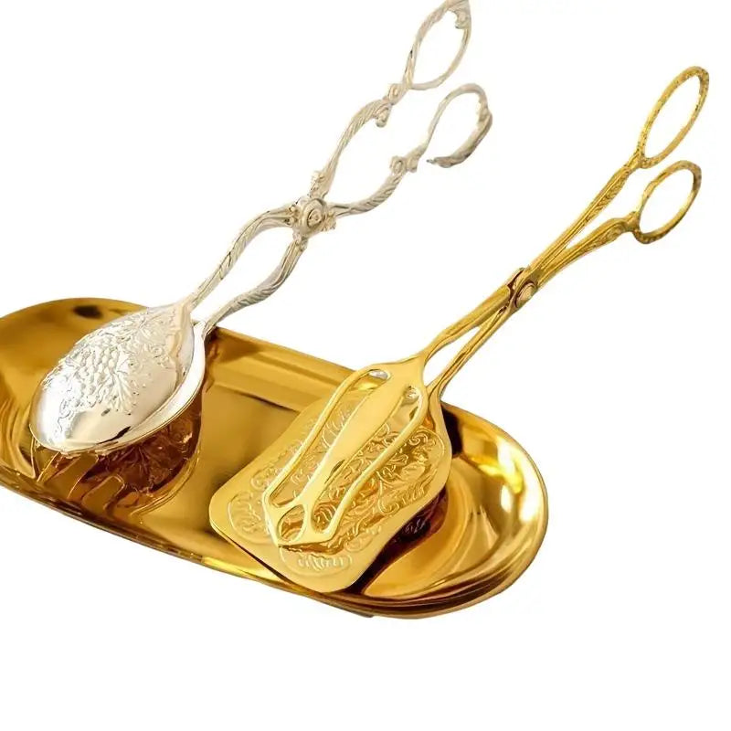 Vintage Gold Plated Serving Tongs – Rustproof Food Clip Kitchen Serving Tongs Nixie