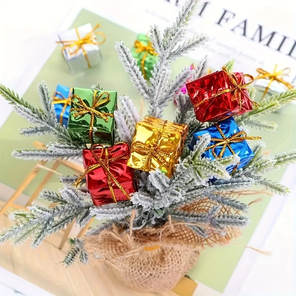 10pcs Mini PVC Square Gift Box Christmas Tree Ornaments