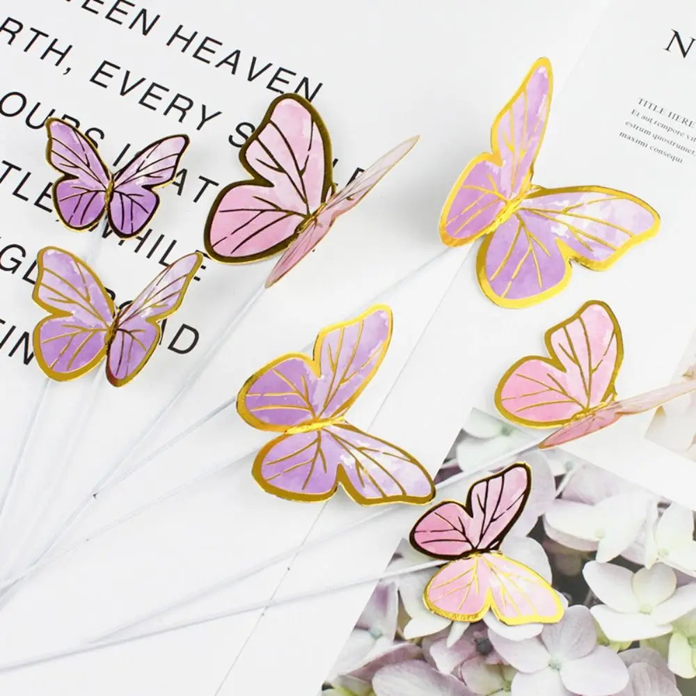 10PCS Colorful Butterfly Cake Toppers Gold Edge Party Decoration Cake Topper Set Nixie