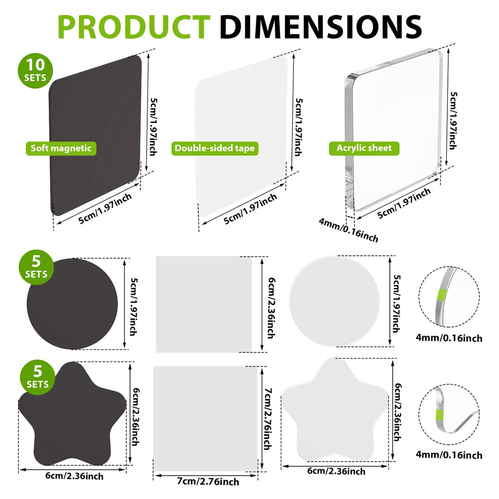 20Pcs DIY Acrylic Fridge Magnet Kit – 4 Shapes Craft Set DIY Craft Kit Nixie 20Pcs Style B