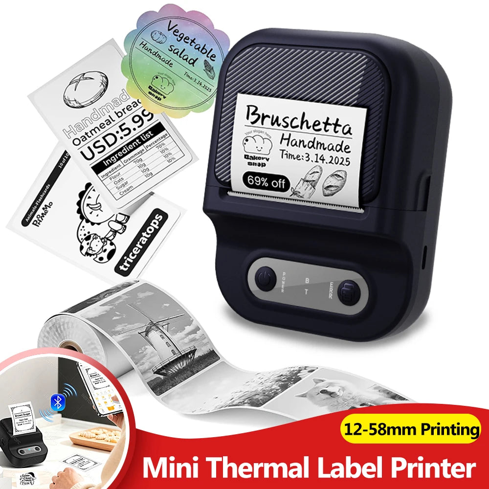 INSTOFC Mini Bluetooth Thermal Label Printer – Inkless 203DPI