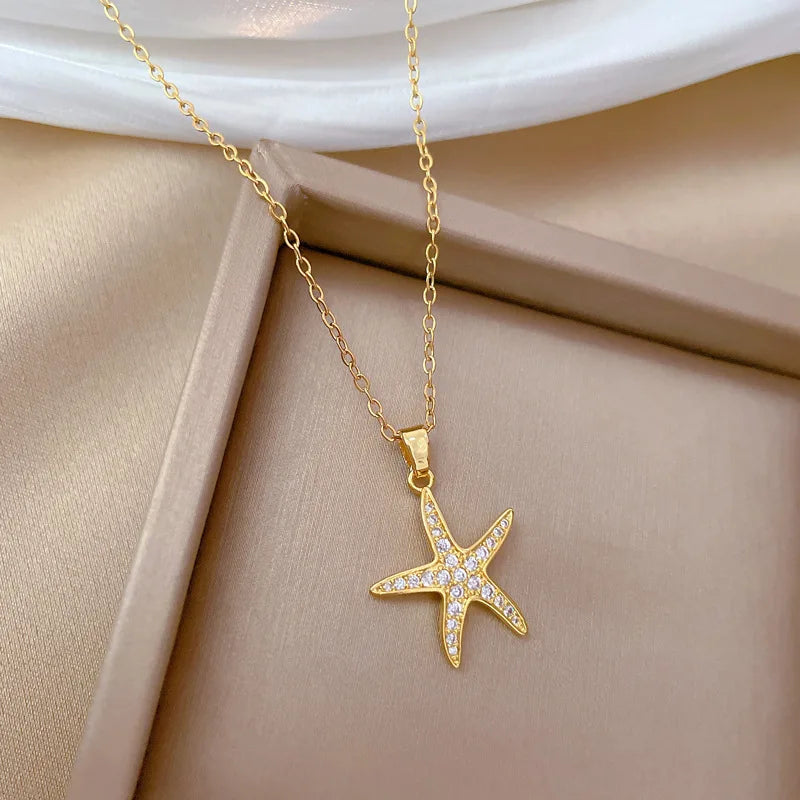 Sea Star Pendant Necklace – Gold Stainless Steel Choker Pendant Necklace Nixie