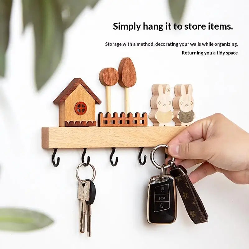 6-Hook Solid Wood Wall Hook Rack – Entryway Key Organizer Wall Hook Rack Nixie