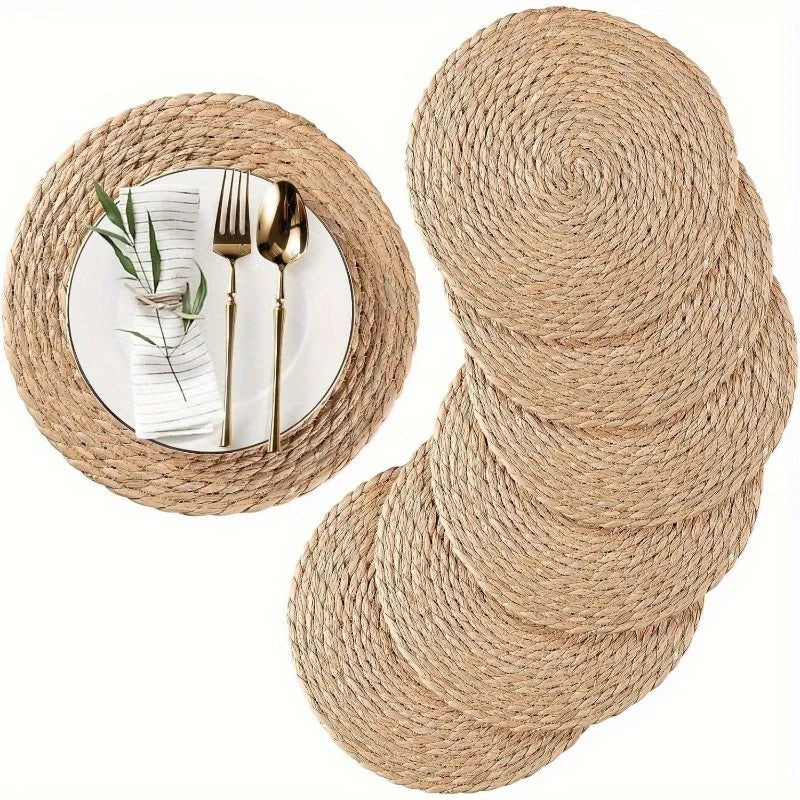 6-Pack Round Natural Woven Linen Placemats – Heat-Resistant Woven Table Placemats Nixie