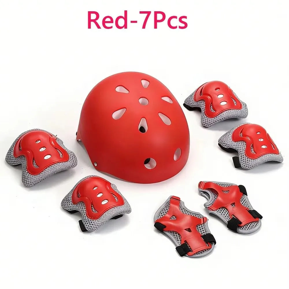 7-Piece Kids Protective Gear Set – Helmet, Knee & Elbow Pads Kids Protective Gear Nixie Red