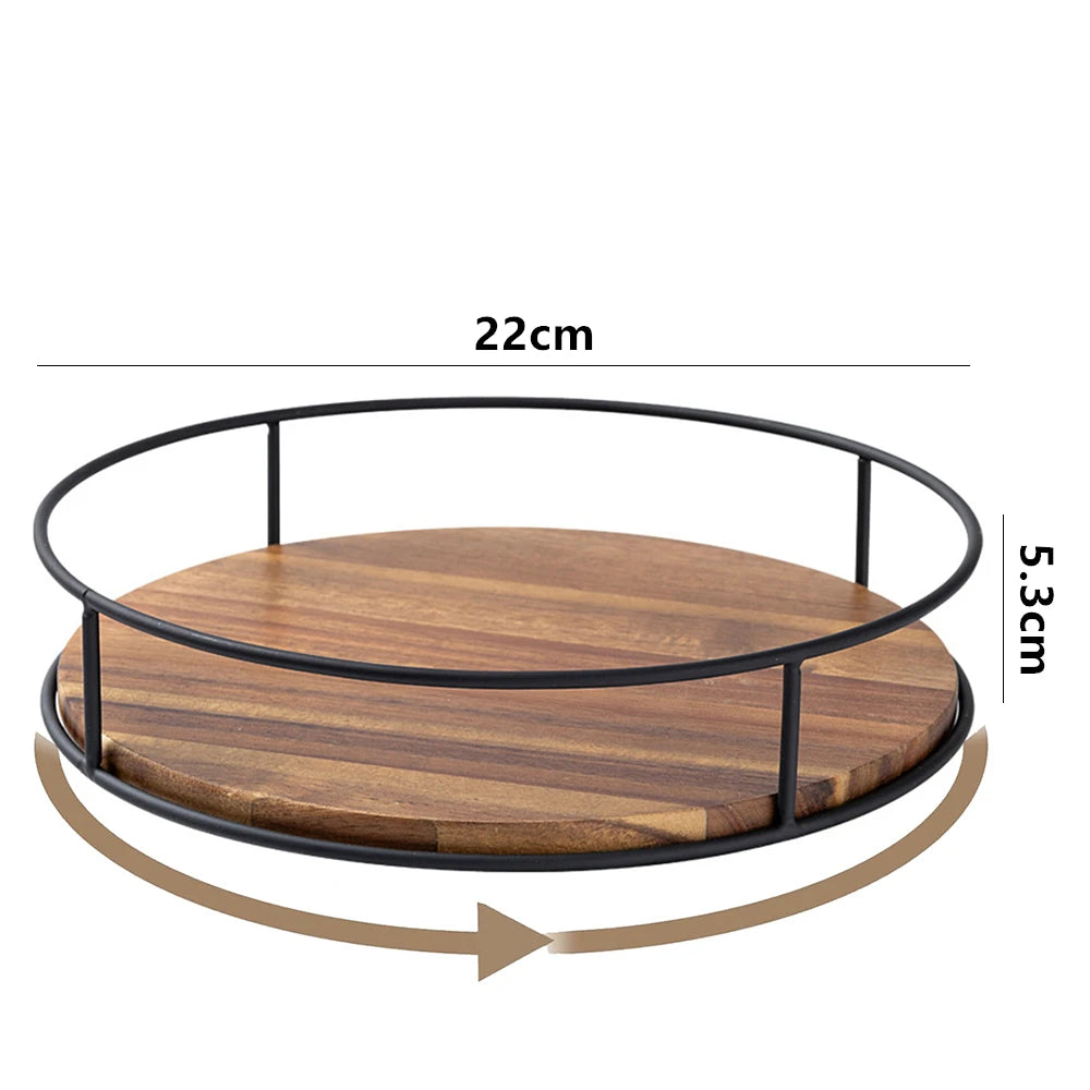 Acacia Wood Lazy Susan Turntable with Metal Frame | Kitchen Organizer Lazy Susan Organizer Nixie 22cm