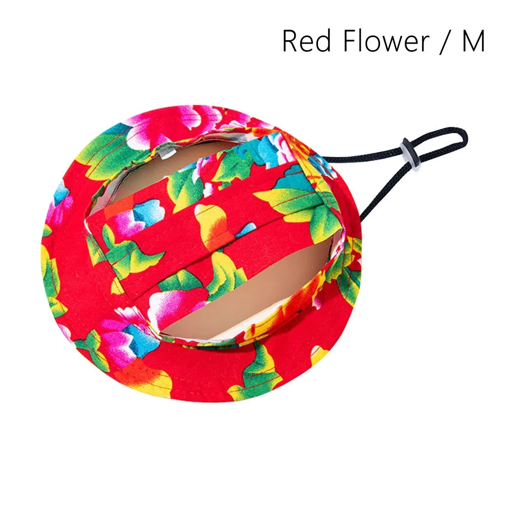 Adjustable Pet Sun Hat – Breathable Outdoor Bucket Cap for Dogs Pet Sun Hat Nixie Red Flower - M