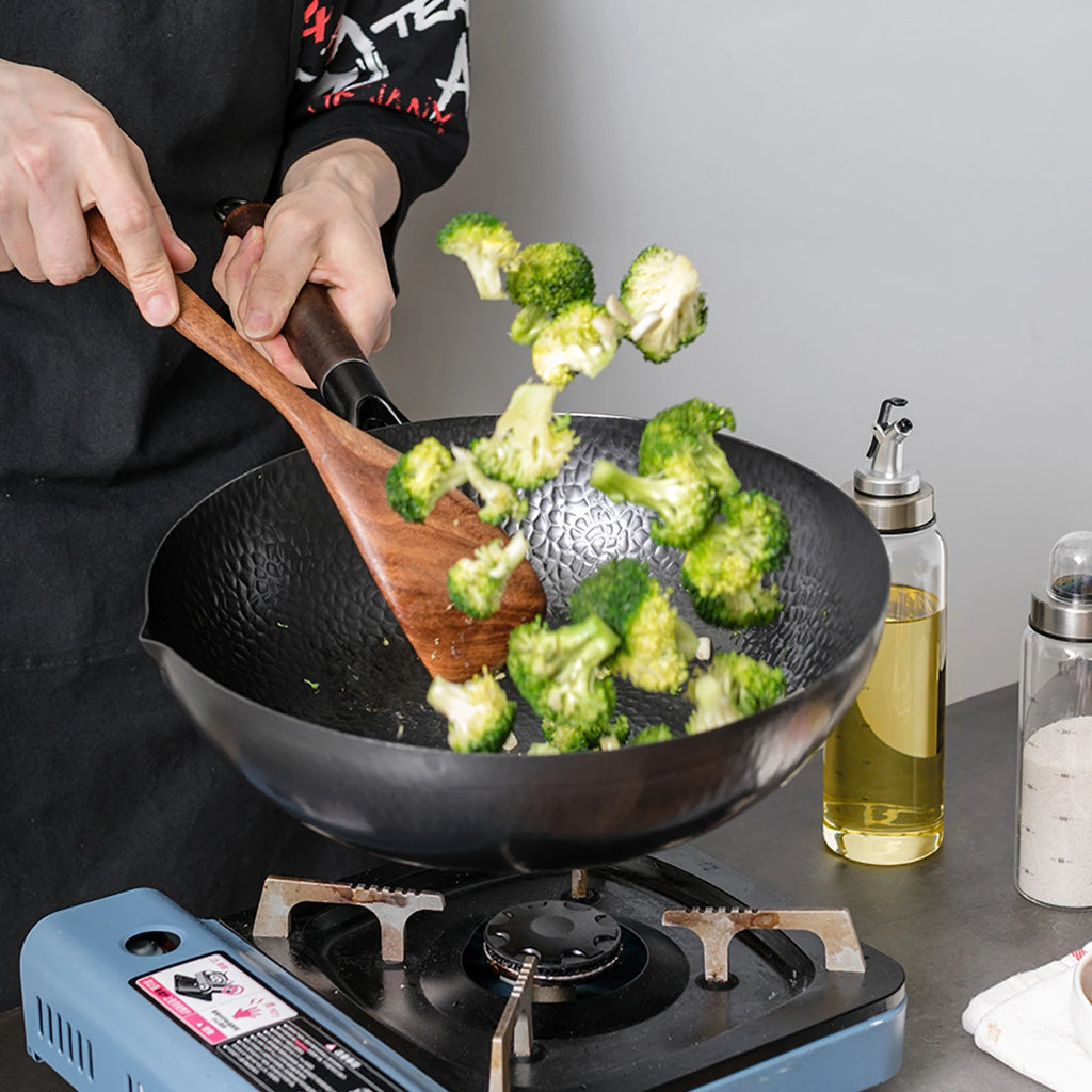 32cm Hand Hammered Carbon Steel Wok – All Stove Compatible Carbon Steel Wok Nixie