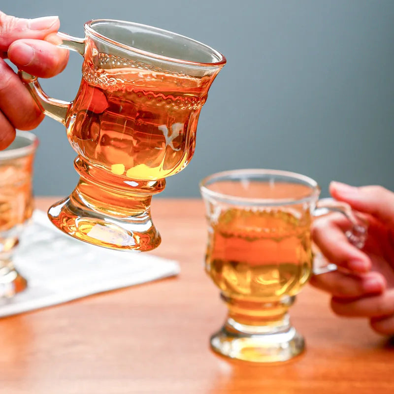 Retro European Glass Coffee Cup with Handle | Elegant Teacup Glass Coffee Cup Nixie