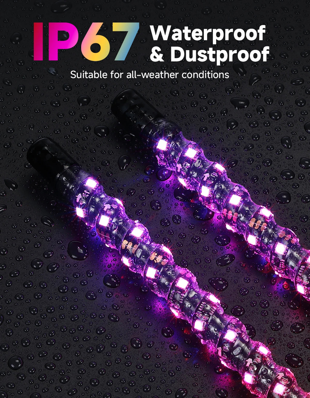 KEMIMOTO 3FT LED Whip Lights for UTV ATV – 300+ Modes, IP67 UTV ATV Whip Lights Nixie