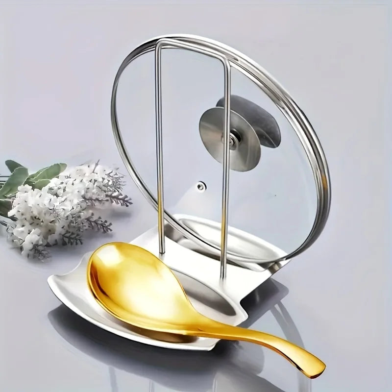 Stainless Steel Pot Lid Holder & Spoon Rest with Drip Tray Pot Lid Holder Nixie