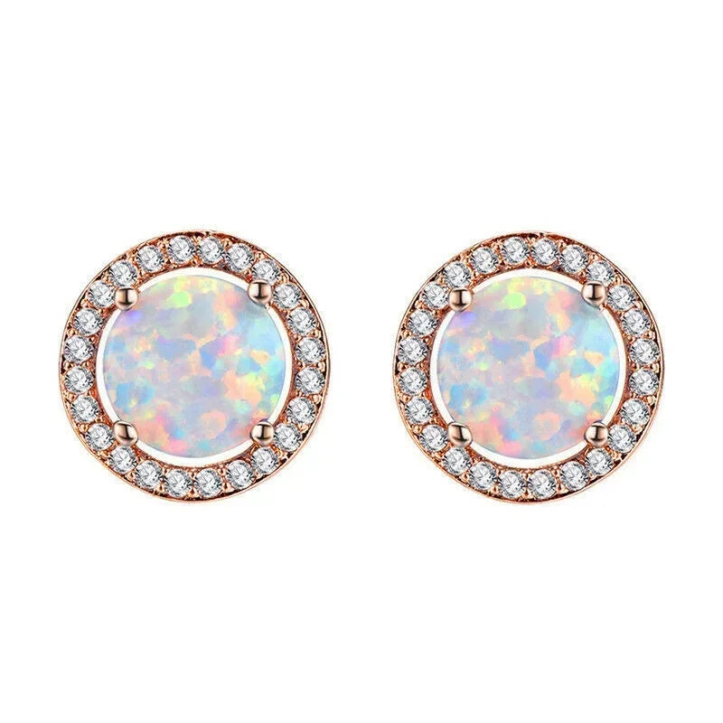 Blue Simulated Opal Crystal Rhinestone Round Stud Earrings Stud Earrings Nixie