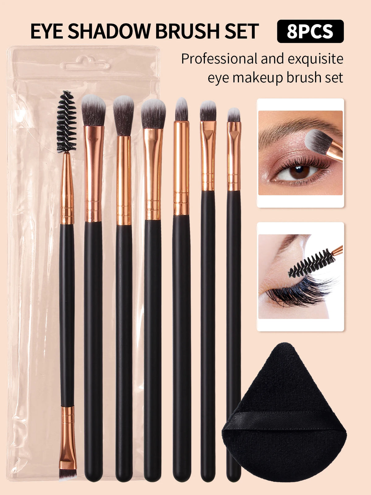 8-Piece Eye Makeup Brush Set with Triangle Powder Puff Eye Makeup Brush Set Nixie